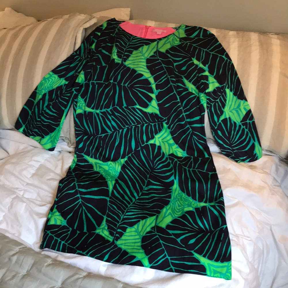 Lilly Pulitzer Green and Navy Leaf Print Mini Dress